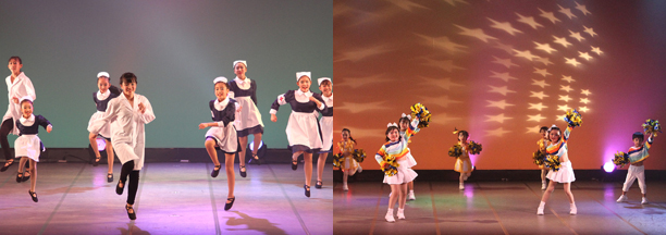 子どもたちの舞台でのダンスを組み合わせた写真